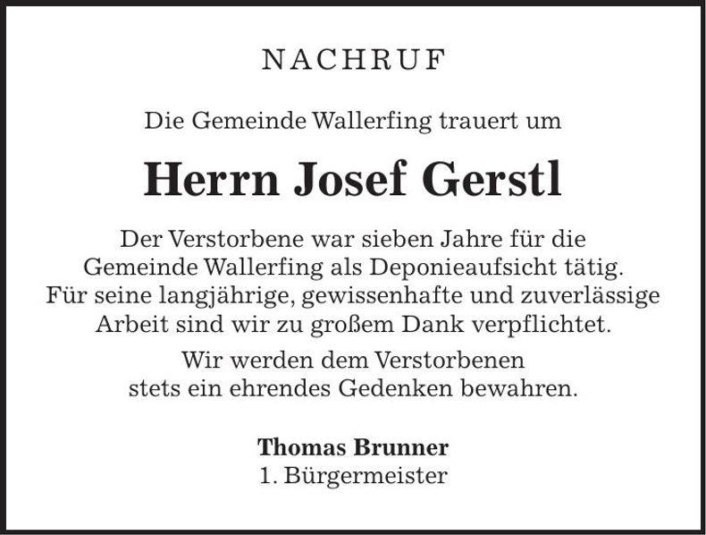Traueranzeige Josef Gerstl