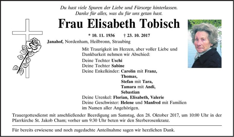 Traueranzeige Elisabeth Tobisch