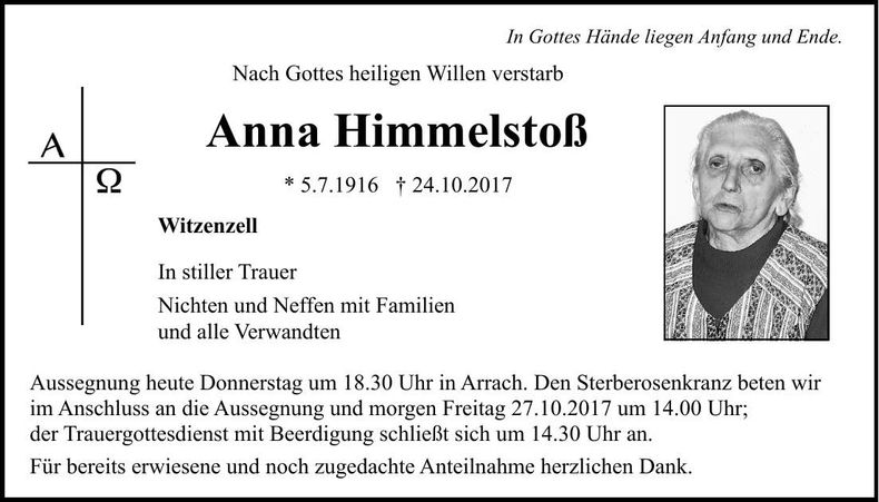 Traueranzeige Anna Himmelstoß