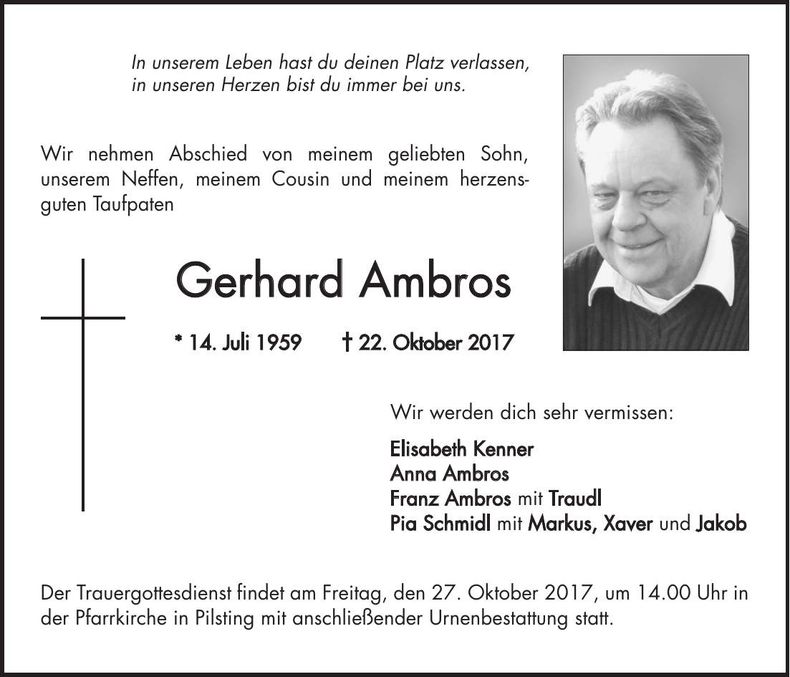 Traueranzeige Gerhard Ambros
