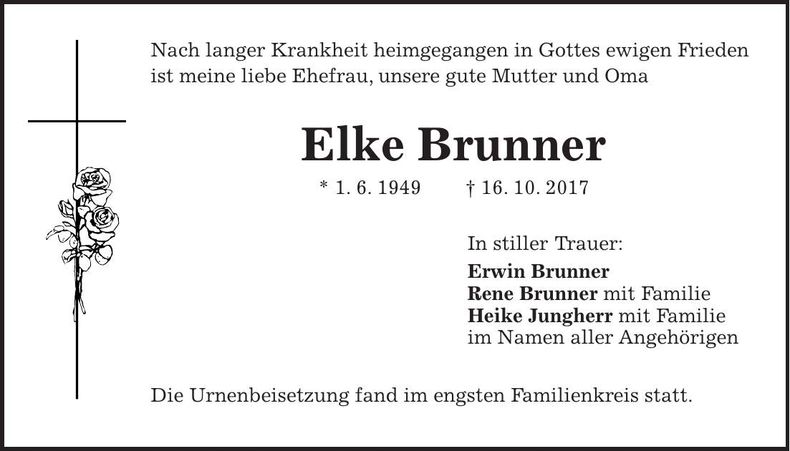 Traueranzeige Elke Brunner