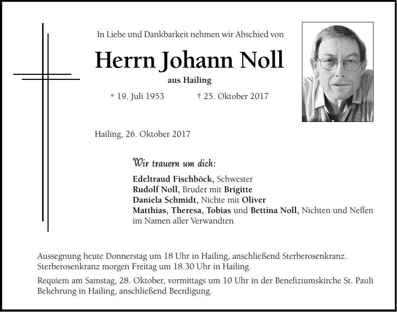 Traueranzeige Johann Noll