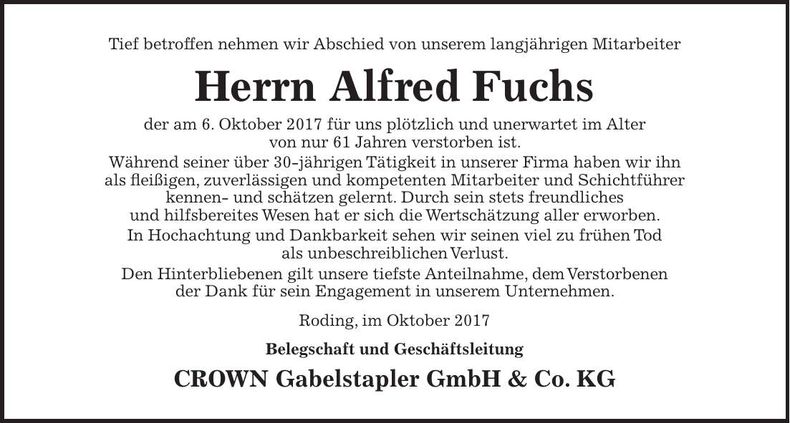 Traueranzeige Alfred Fuchs