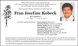 Traueranzeige Josefine Kobeck