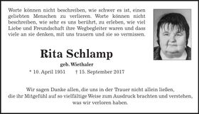 Traueranzeige Rita Schlamp