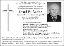 Traueranzeige Josef Fußeder