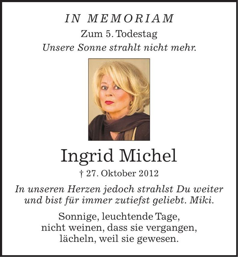 Traueranzeige Ingrid Michel