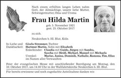 Traueranzeige Hilda Martin