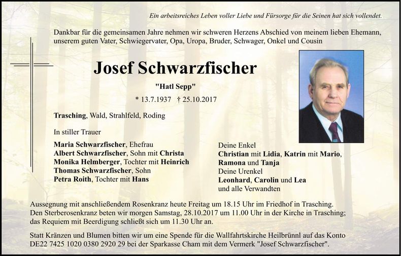 Traueranzeige Josef Schwarzfischer