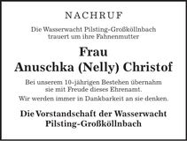 Traueranzeige Anuschka (Nelly) Christof