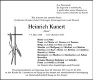 Traueranzeige Heinrich Kunert