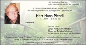 Traueranzeige Hans Piendl