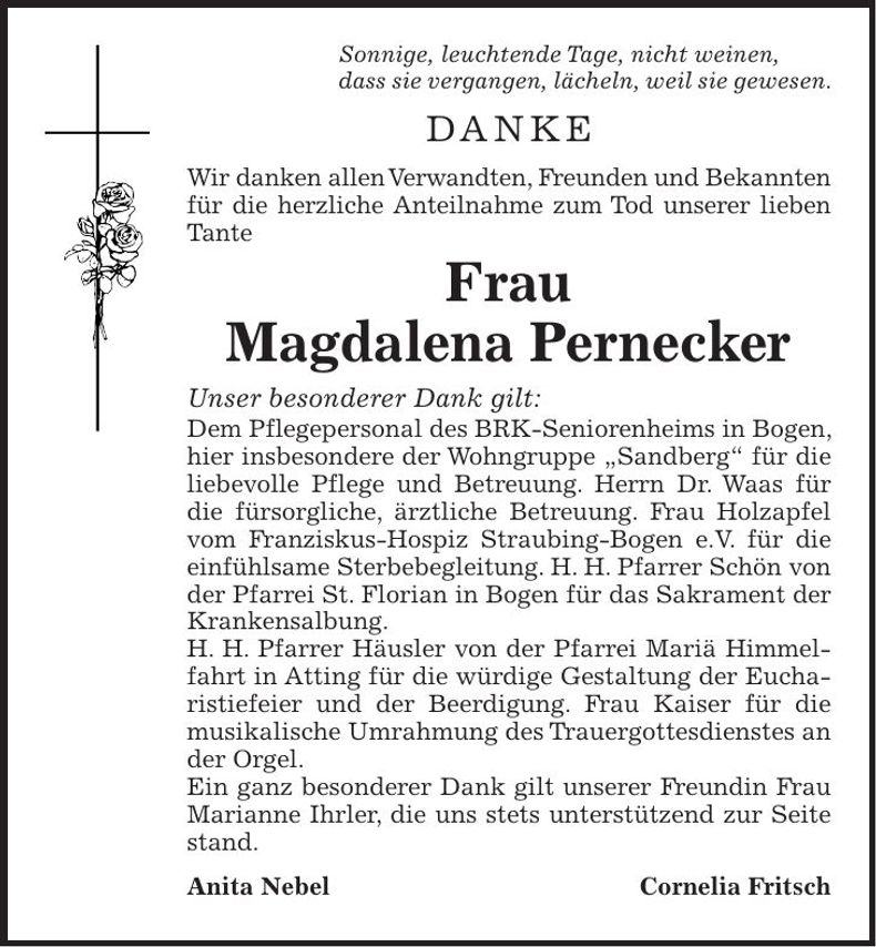 Traueranzeige Magdalena Pernecker
