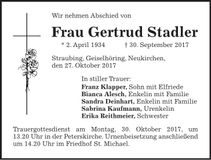 Traueranzeige Gertrud Stadler