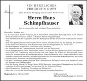 Traueranzeige Hans Schmipfhauser