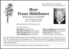 Traueranzeige Franz Mühlbauer