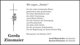 Traueranzeige Gerda Zinsmaier