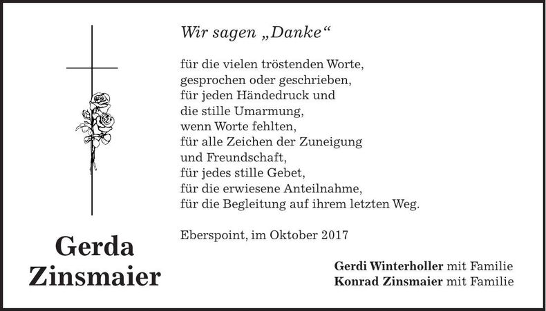 Traueranzeige Gerda Zinsmaier