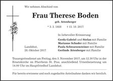 Traueranzeige Therese Boden