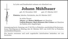 Traueranzeige Johann Mühlbauer