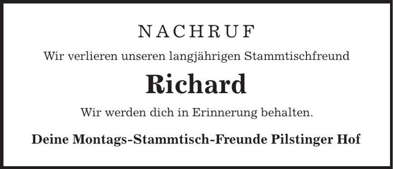 Traueranzeige Richard Hochholzer