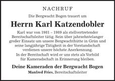 Traueranzeige Karl Katzendobler