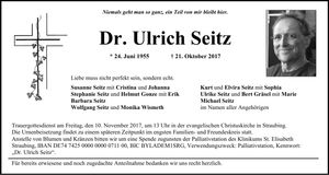 Traueranzeige Ulrich Seitz