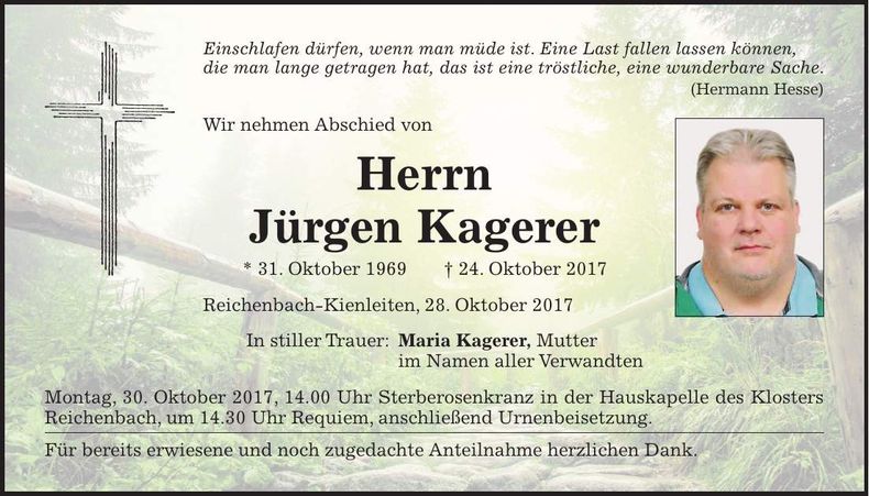 Traueranzeige Jürgen Kagerer