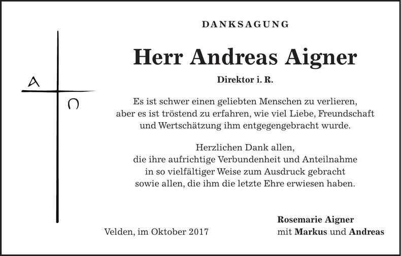 Traueranzeige Andreas Aigner