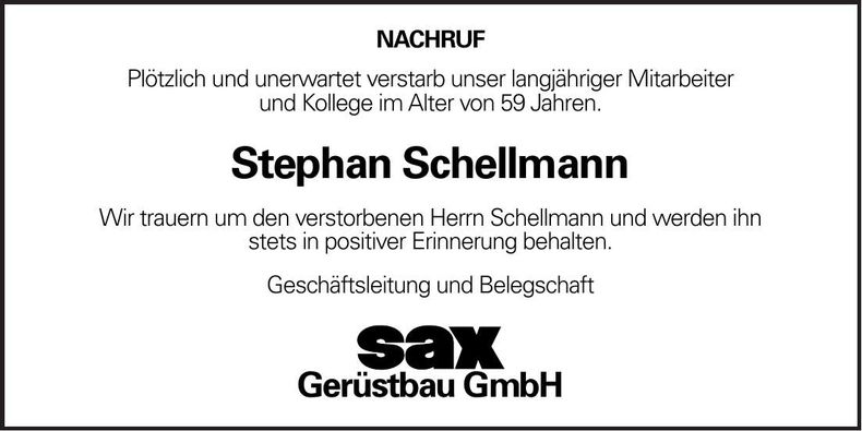 Traueranzeige Schellmann Stephan
