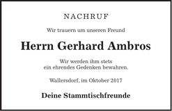 Traueranzeige Gerhard Ambros