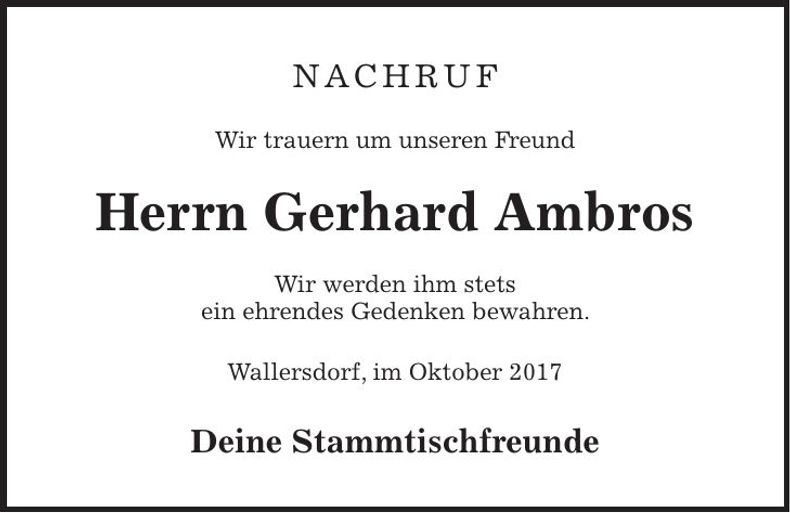 Traueranzeige Gerhard Ambros