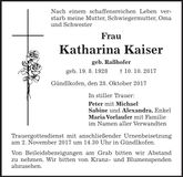 Traueranzeige Katharina Kaiser