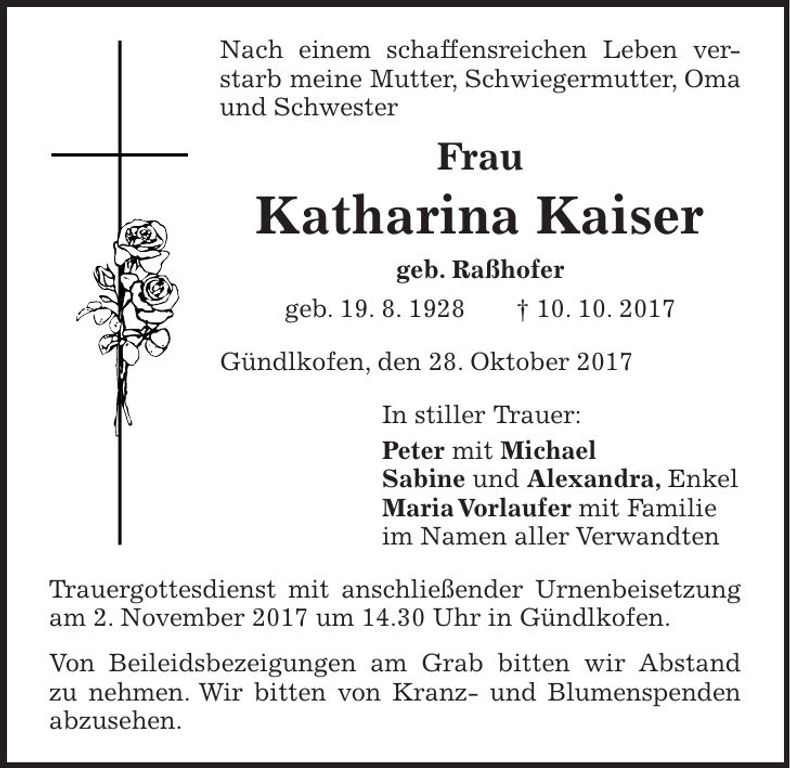 Traueranzeige Katharina Kaiser