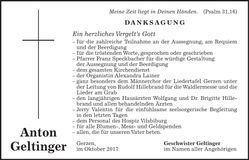 Traueranzeige Anton Geltinger