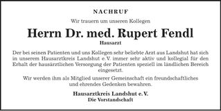 Traueranzeige Rupert Fendl