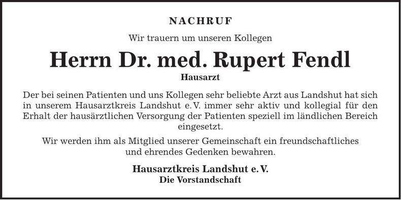 Traueranzeige Rupert Fendl