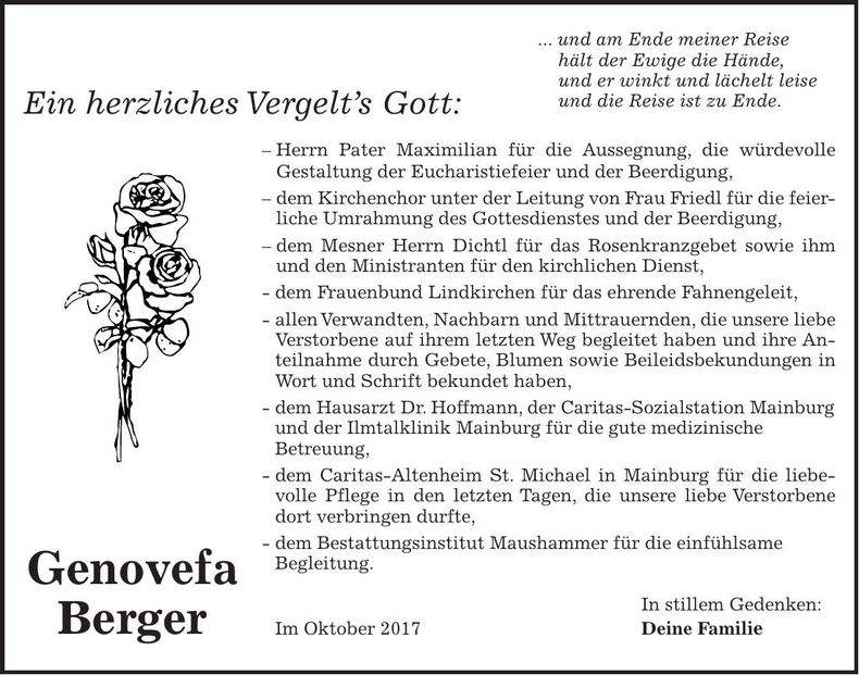 Traueranzeige Genovefa Berger