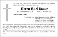 Traueranzeige Karl Bauer