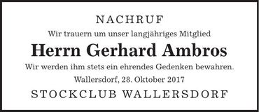 Traueranzeige Gerhard Ambros