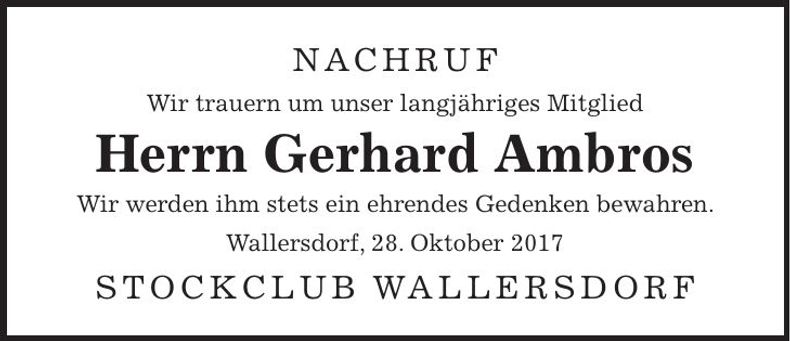 Traueranzeige Gerhard Ambros