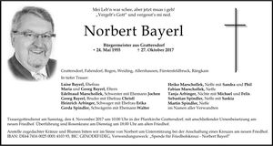 Traueranzeige Norbert Bayerl