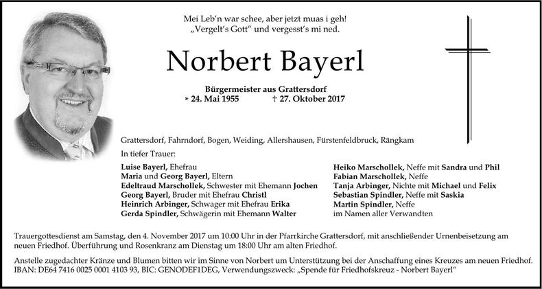 Traueranzeige Norbert Bayerl