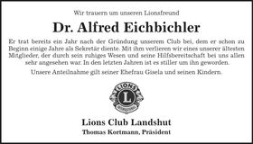 Traueranzeige Alfred Eichbichler