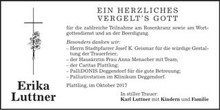 Traueranzeige Erika Luttner