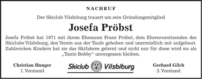 Traueranzeige Josefa Pröbst