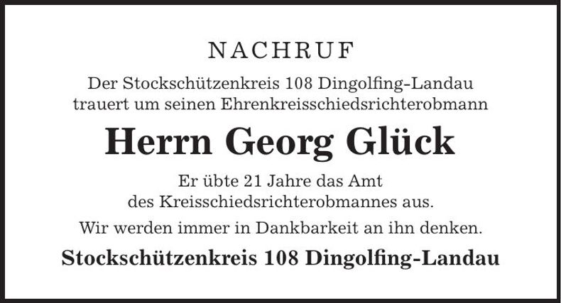 Traueranzeige Georg Glück