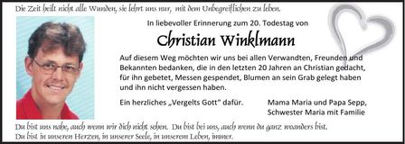 Traueranzeige Christian Winklmann