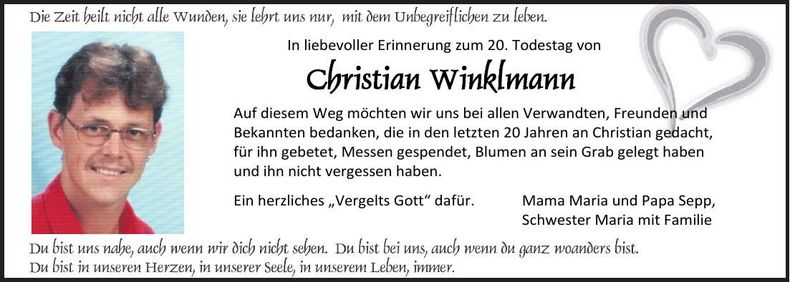 Traueranzeige Christian Winklmann