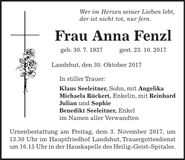 Traueranzeige Anna Fenzl